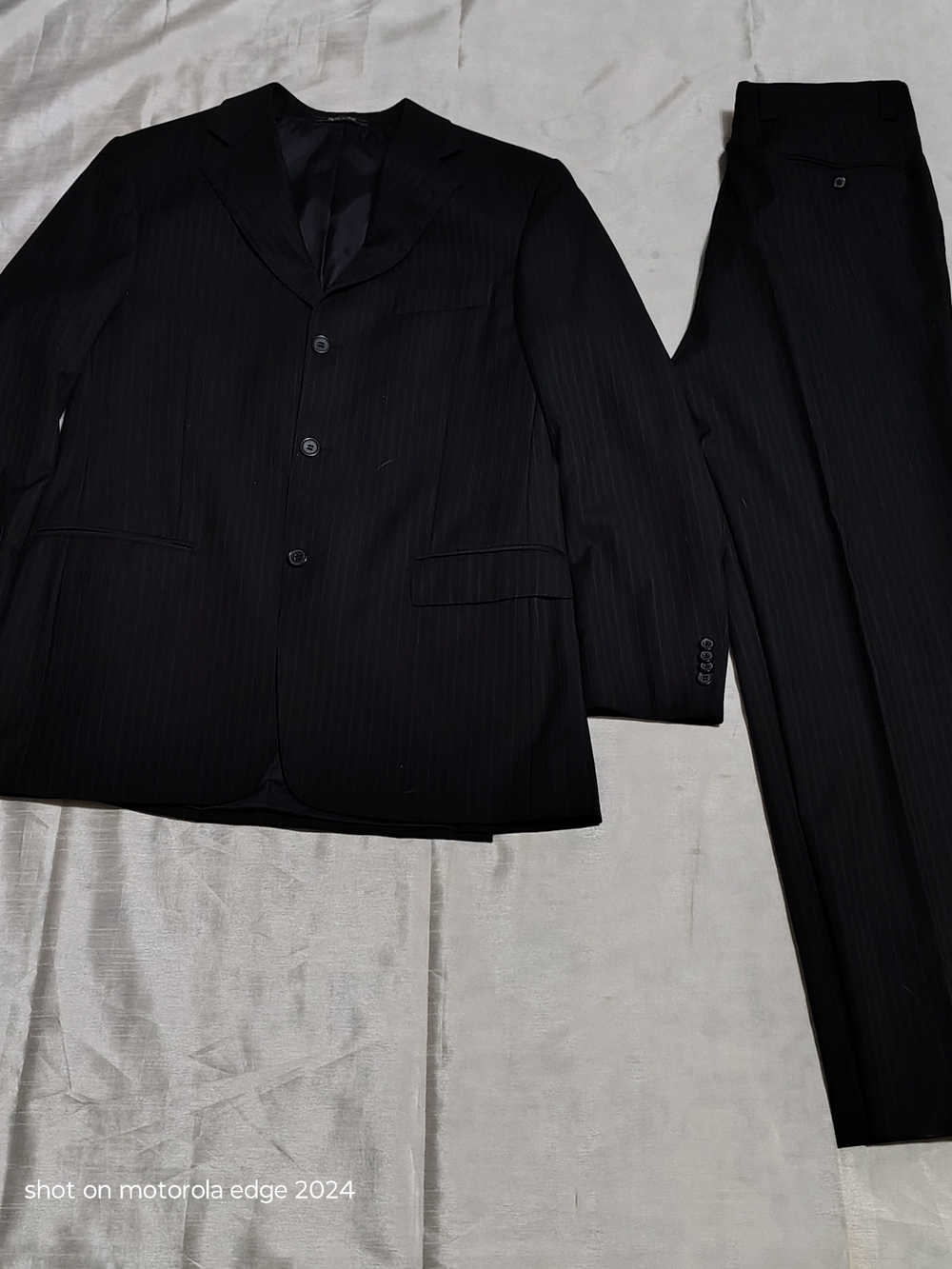 Galliani Italian Design Black Pinstripe Super 120's Wool Suit 50R / 40R